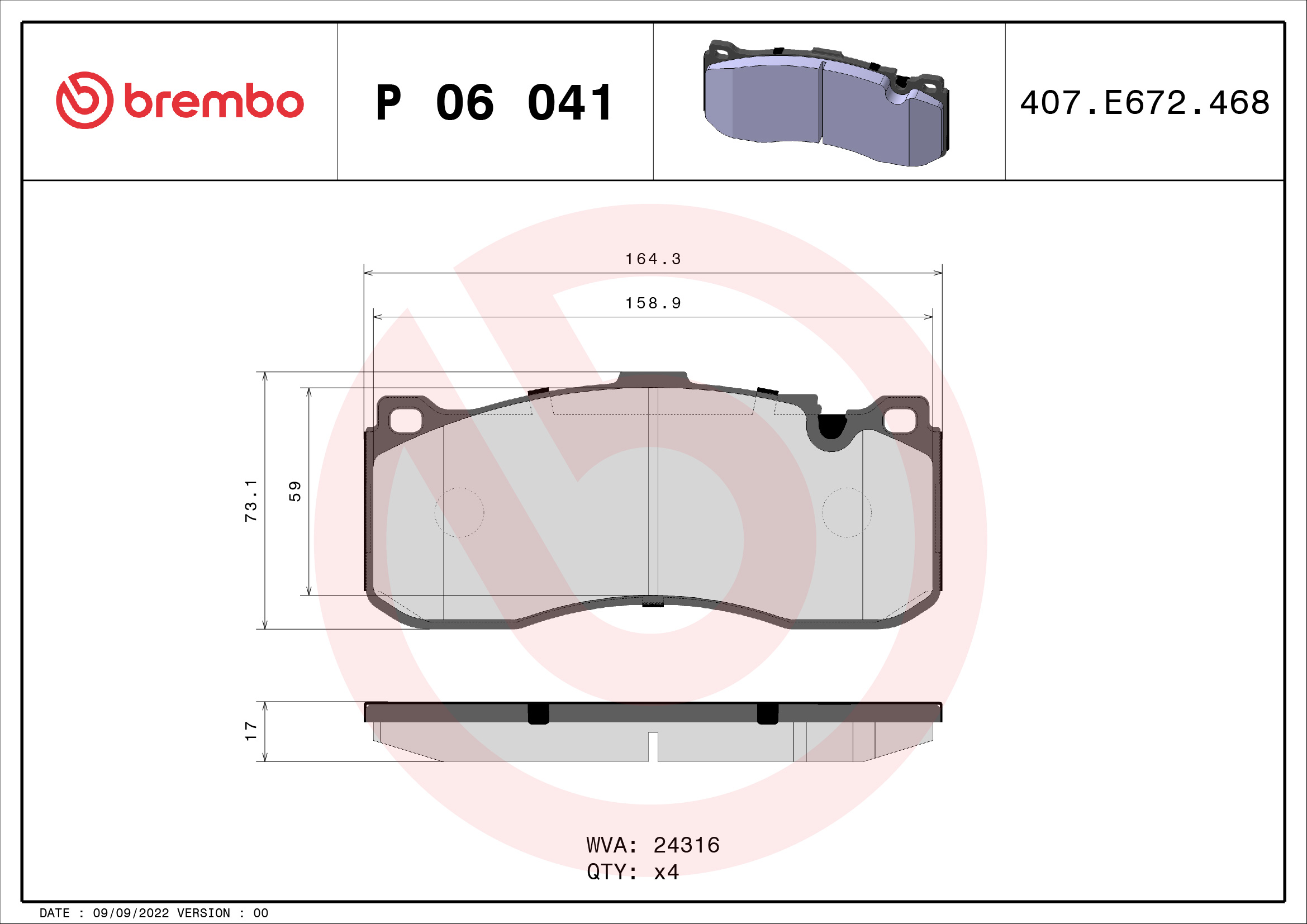 A.B.S. P 06 041 BREMBO Bremsbelagsatz, Scheibenbremse